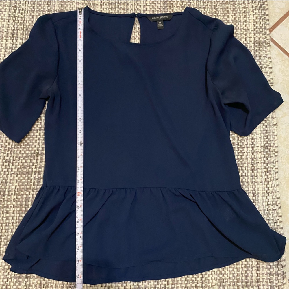 Banana Republic Sheer Peplum Blouse XS Navy Blue - Picture 5 of 7